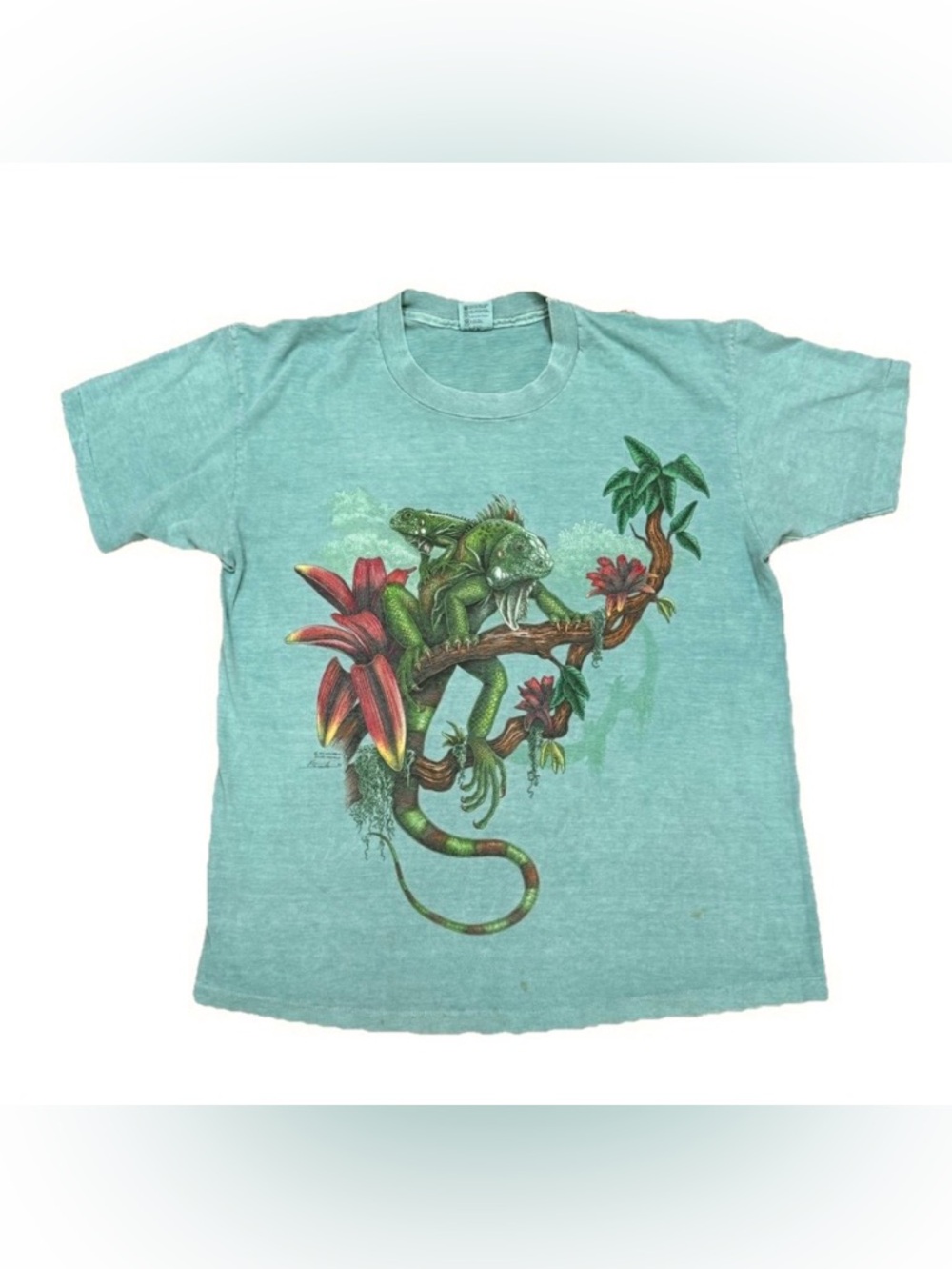 Vintage 1993 Iguana Shirt Single Stitch Harlequin Unisex Size Large